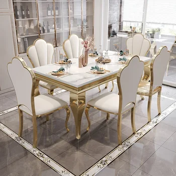 Водонепроницаемый маслостойкий роскошный стол Уникальный золотой винтажный мраморный мобильный обеденный стол Nordic Big Design Mesa De Comedor Funiture