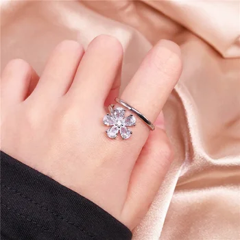  Модное кольцо из стерлингового серебра 925 пробы Женские ювелирные изделия Милое кольцо с цирконом и подсолнухом для леди свадебные аксессуары на пальце сияющий