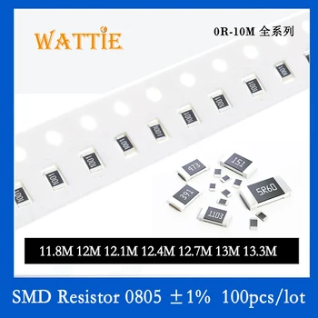 SMD Резистор 0805 1% 11,8 млн 12 млн 12,1 млн 12,4 млн 12,7 млн 13 млн 13,3 млн 100 шт./лот чип-резисторы 1/10 Вт 2,0 мм * 1,2 мм Высокий мегам
