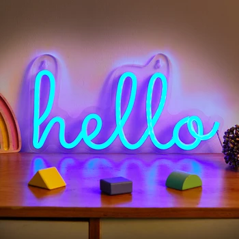 Chi-buy Hello Светодиодная неоновая вывеска Неоновые вывески с питанием от USB Ночник 3D Настенное искусство и игровая комната Спальня Гостиная Декор Лампа Знаки