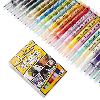 Акриловые маркерные ручки Очень тонкие ручки для рисования на скалах, холсте, керамике, изготовлении открыток, фотоальбоме своими руками (24 цвета)