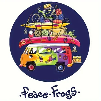 Автомобильная наклейка Виниловые лягушки мира Упакованный автобус Peace Frogs Автомобильная наклейка 6 На открытом воздухе Виниловая наклейка для окон Бамперы L